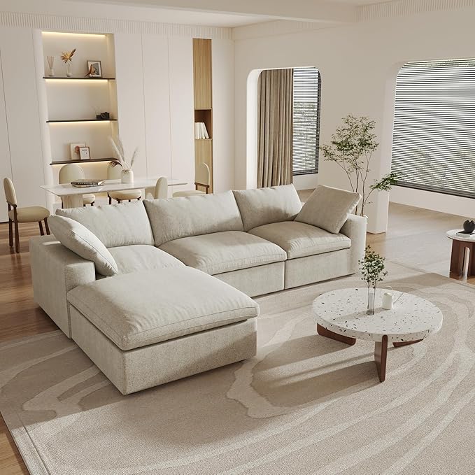 Cloud Modular Sectional Sofa with Storage Ottoman,120.45" L Shaped Couch for Living Room,Down Filled Convertible Couch Deep Seat for Office Apartment,Covers Washable&Replaceable,Khaki