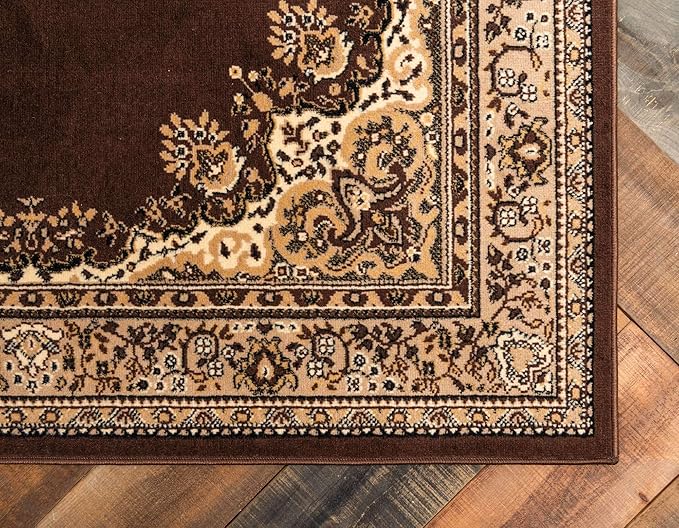 Unique Loom Reza Collection Traditional Persian Style Area Rug, 8 x 10 ft, Brown/Ivory