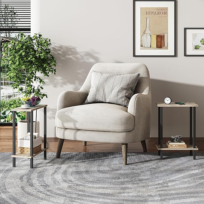 TUTOTAK Small Side Table, Narrow End Table, Skinny Sofa Table, Slim Nightstand, Couch Table, Living Room, Bed Room, Greige TB01BG062