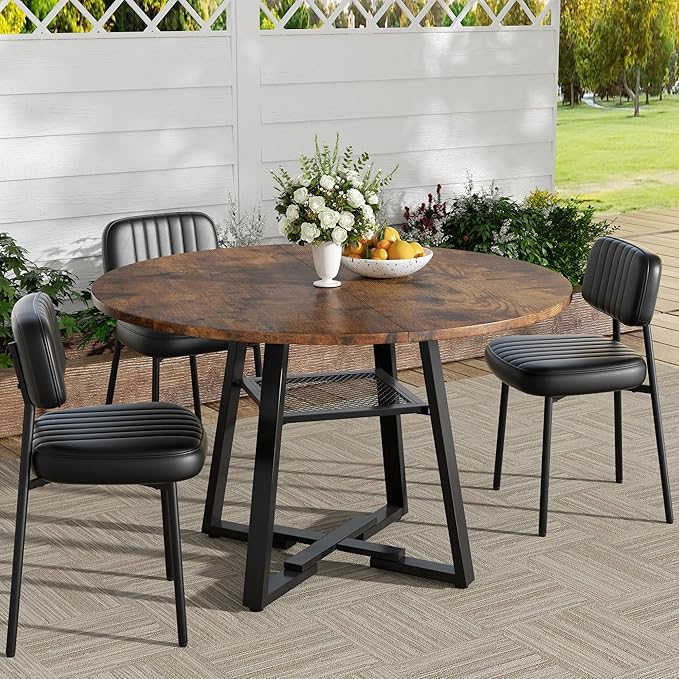 Round Dining Table for 2-4 People,42 Inch Dining Room Table,Modern Circle Kitchen Table with Storage Shelf and Metal Legs for Dining Room,Kitchen,Vintage(Table Only)