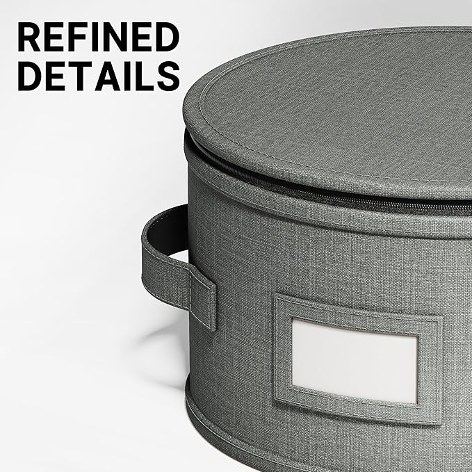 Hard Shell China Storage Containers – 5 Piece Set for Storing Dinner Plates, Salad Plates, Mugs, Quilted Dividers for Safe Moving and Seasonal Storage, Grey