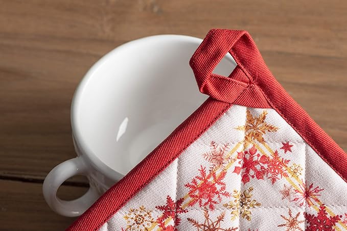 Maison d' Hermine Pot Holders Set 100% Cotton Heat Resistant Potholders 8" x 8" Hot Pads with Loop for Thanksgiving Christmas Decorations BBQ Cooking Baking Handling Hot Pans (Pack of 2, Crystal Star)