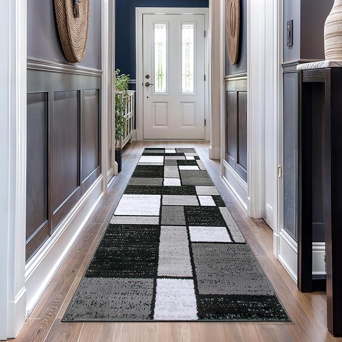 Rugshop Contemporary Modern Boxes for Hallway,Living Room,Bedroom,Kitchen Non Shedding Carpet Runner Rug 2'7" x 12' Gray