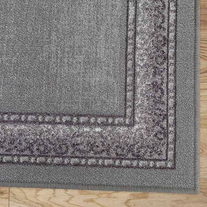 Antep Rugs Alfombras Bordered Modern 2x4 Non-Slip (Non-Skid) Low Pile Rubber Backing Kitchen Area Rug (Gray, 2'3" x 4')