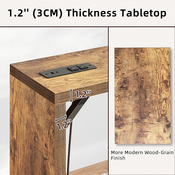 TIQLAB Sofa Table, 79''L x 9.1''W (1.2'' Thickness) Long Console Table Behind Couch, Entryway Table with Angled Metal Frame, Industrial Console Table, Rustic Brown