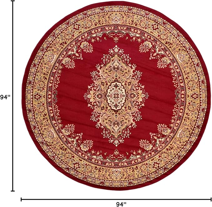 Unique Loom Reza Collection Traditional Persian Style Area Rug, 8' 0" x 8' 0", Burgundy/Ivory