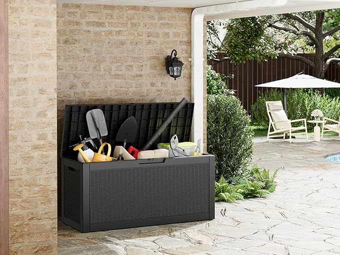 60 Gallon Outdoor Storage Box, Waterproof Resin Deck Box with Lockable Lid – Storage Cabinet for Patio Furniture, Pool Supplies, Garden Tools – Indoor & Outdoor Use