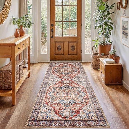 AMADA HOMEFURNISHING 2x6 Washable Runner Rug, Low-Profile Kitchen Rugs with Non-Slip Backing & Durable Edge Binding, Vintage Entryway Runner Rug for Bedroom & Hallway