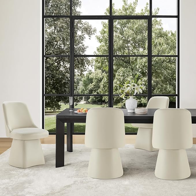 Swivel Dining Chairs Set of 2, Upholstered Mid Century Modern Deskchair with High Back, Faux Leather Kitchen Chairs for Dining Room, Bedroom, Dressing Room, Cream