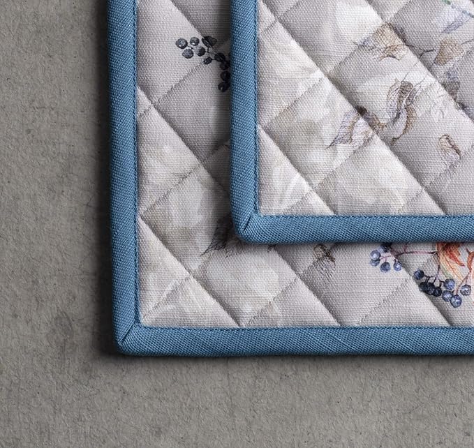 Maison d' Hermine Pot Holders Set 100% Cotton Heat Resistant Potholders 8" x 8" Hot Pads with Loop for Thanksgiving Christmas Decorations BBQ Baking Handling Hot Pans (Pack of 2, Equinoxe - Grey)