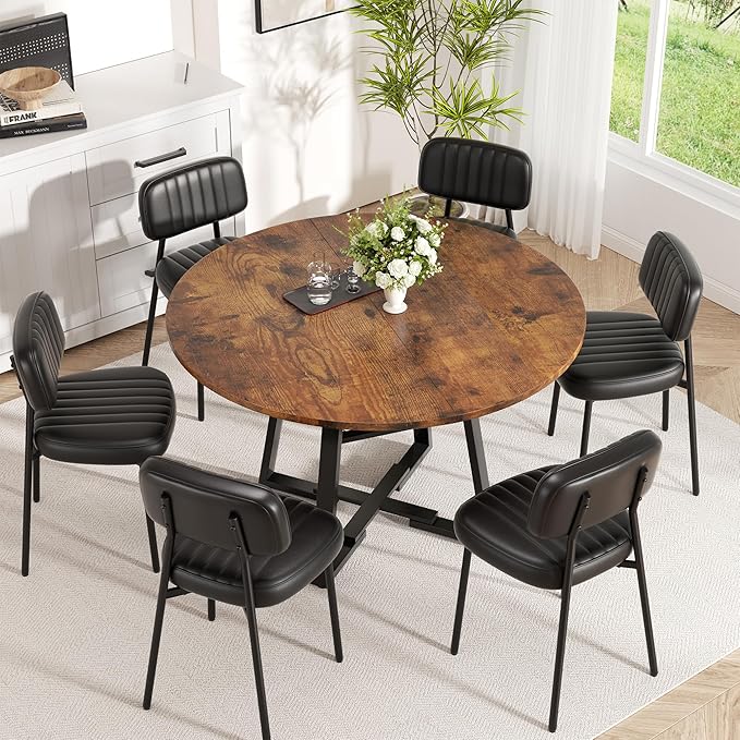 Round Dining Table for 4-6 People,47 Inch Dining Room Table,Modern Circle Kitchen Table with Storage Shelf and Metal Legs for Dining Room,Kitchen,Vintage(Table Only)