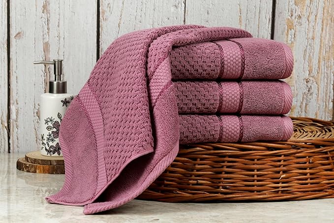 Ample Decor 100% Cotton Grape Purple Hand Towel for Kitchen, Popcorn Textured Absorbent Premium Quality - 18 X 28 Inch 4 Pcs