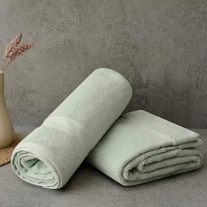 Fabdreams 100% Organic Cotton Bath Sheet Set of 2 700 GSM Oversized Towels Ultra Soft Plush Absorbent Durable Skin-Friendly Spa Hotel Premium Comfort Large 36 x 70 in Green