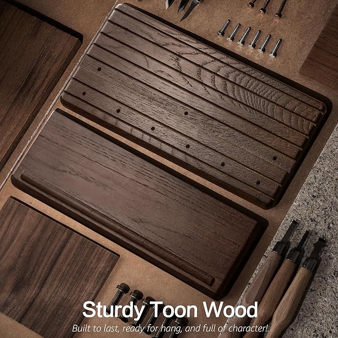 Rebee Vision Acacia Wood Key Holder Wall Mount - Farmhouse Key Holder for Wall with 6 Hooks & Floating Shelf - Apartment Essentials for Home Decor Living Room (Black Walnut)