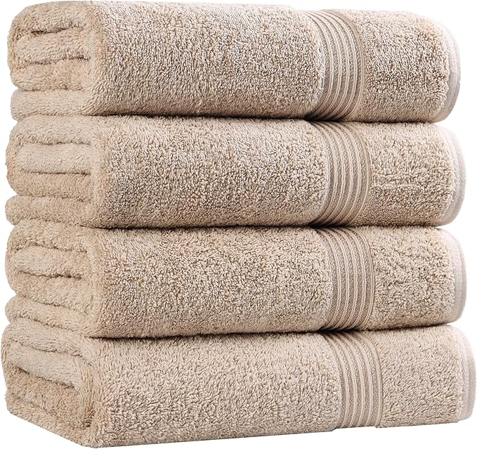 Superior Egyptian Cotton 4-Piece Bath Towel Set for Shower, Bath, Spa, Resort, Hotel, Soft Body Towels, Airbnb Essentials, Apartment, Dorm, Quick Dry, Absorbent, Bathroom Basics, Taupe