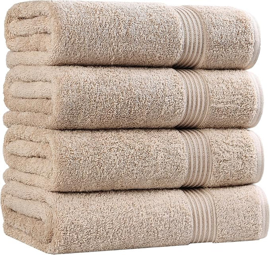 Superior Egyptian Cotton 4-Piece Bath Towel Set for Shower, Bath, Spa, Resort, Hotel, Soft Body Towels, Airbnb Essentials, Apartment, Dorm, Quick Dry, Absorbent, Bathroom Basics, Taupe