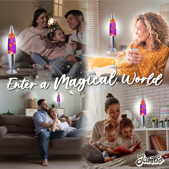 JAMBO 16" Beautiful Lamp- Purple with Yellow/Orange Wax, Relaxing Liquid Light, Night Light Nightlight, Home Decor Living Room Office Bedroom Lamp for Adults Teens Kids Magma Motion