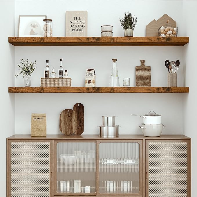 Vivelove 55 inches Long Floating Shelves for Wall, Extra Deeper & Thicker Storage Shelf for Living Room, Kitchen, Farmhouse,Wall Shelves with Invisible Brackets,Set of 1, Rustic Brown