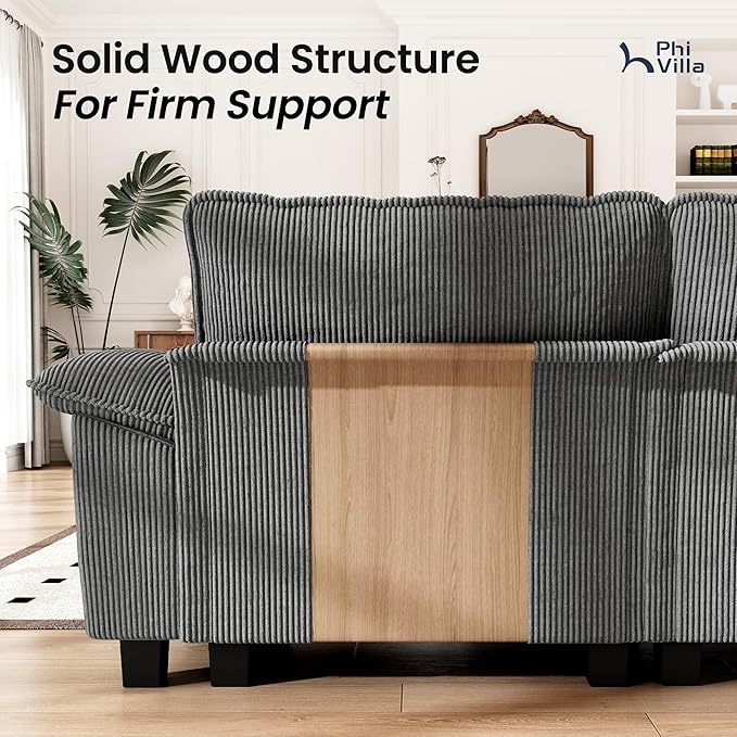 PHI VILLA Cloud Modular Couches Sets, 87.5" Sectional Loveseat Sofa with Upholstered Deep Seat, 2-Seater Comfy Couches for Living Room Bedroom, Corduroy Fabric, Grey