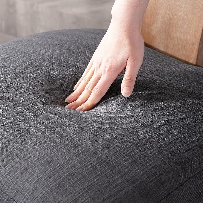 Mid Century Modern Dining Chairs Set of 2 Linen Fabric Upholstered Kitchen Side Chairs with Nailhead Trim, Modern Kitchen Armless Solid Wood Dining Chairs, Charcoal