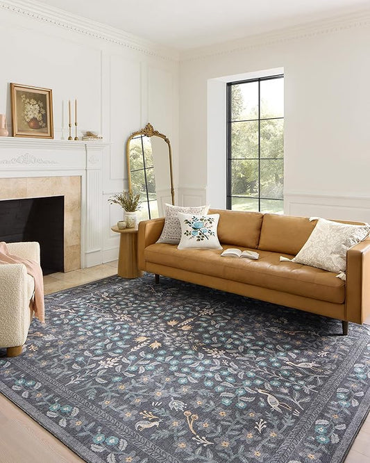 Loloi Rifle Paper Co. Maison Collection MAO-01 Nightingale Black 8'-4" x 11'-6", .19" Pile Height, Area Rug