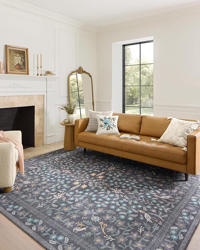 Loloi Rifle Paper Co. Maison Collection MAO-01 Nightingale Black 2'-6" x 9'-6", .19" Pile Height, Runner Rug