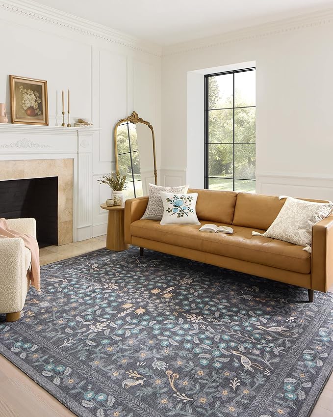 Loloi Rifle Paper Co. Maison Collection MAO-01 Nightingale Black 2'-6" x 7'-6", .19" Pile Height, Runner Rug