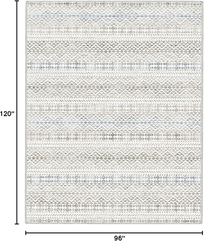 8'x10' Machine Washable Vintage Design Area Rug - Non Slip, Stain Resistant for Home, Office, Machine Washable Area Rugs 8x10, Area Rugs for Living Room (Grey Blue Cream 8x10)…