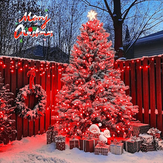 JMEXSUSS 2 Pack Red Christmas Lights, Total 400 LED 151FT Red Solar Lights Outdoor Waterproof, 8 Modes Solar String Light for Outside Yard Patio Garden Tree Decorations