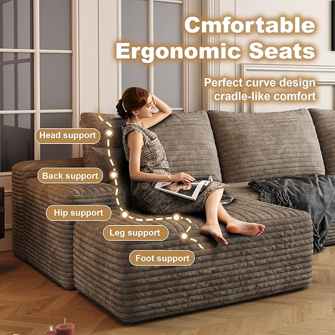 136" Sectional Couches for Living Room Modern Modular Sofa with L-Shape Couchs Upholstered Boneless Couch Deep Seat Sectional Couch with Chaise (Camel, Right Facing Chaise+3Seaters+Ottoman)