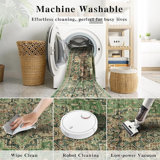 5x7 Area Rugs for Living Room Ultra-Soft Washable Rug Vintage Distressed Boho Area Rug, Non-Slip Retro Print Low Pile Stain Resistant Carpet for Bedroom Dining Room Kitchen Office