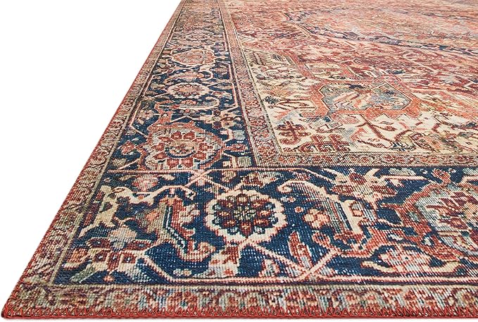 Loloi Layla Collection LAY-08 Red/Navy 2'-6" x 7'-6" .13" Thick Runner Rug, Soft, Durable, Vintage Inspired, Distressed, Low Pile, Non-Shedding, Easy Clean, Printed, Living Room Rug