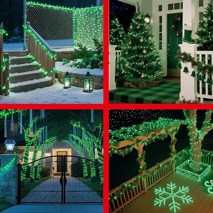 350LED 90FT Christmas Lights Indoor Outdoor, 12 Modes Green Outdoor String Lights with Timer & Dimmable, Waterproof Green Wire Christmas String Lights for Tree Xmas Patio Fence Balcony Garden Party