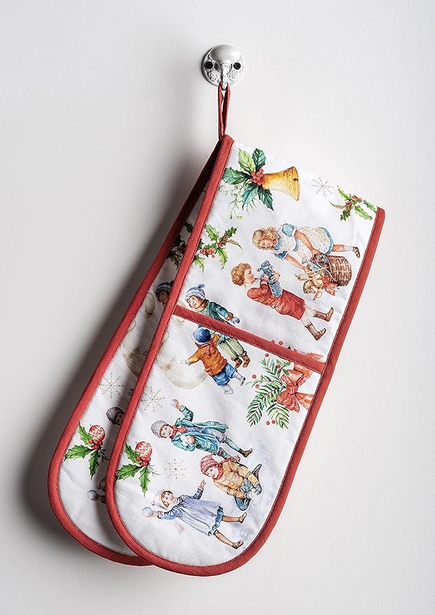 Maison d' Hermine Double Oven Mitt (7" x 35") 100% Cotton Heat Resistant BBQ Cooking Gloves with Loop for Thanksgiving Christmas Decorations Baking Cooking Barbeque Handling Hot Pan (Chromo)