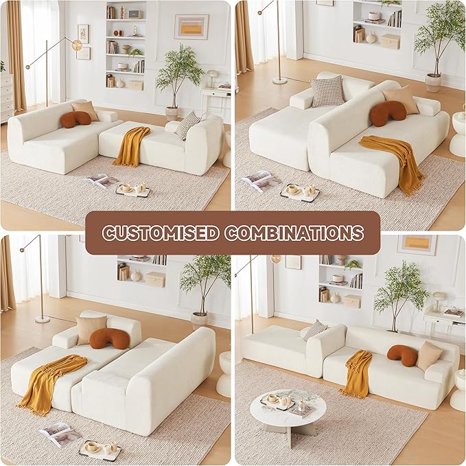 106" Modular Sectional Sofa, Boneless Couch Sponge Sectional Sofa for Living Room, High Density Sponges Cloud Couch,Modular L-Shape with Chaise, Beige