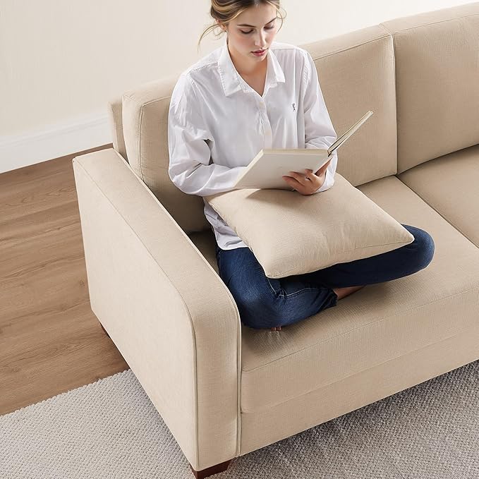 VANOMi Loveseat Couches for Living Room, Modern Sofas & Couches with Cushion & 2 Pillow, Comfy Linen Loveseat Sofa for Small Space, Office, Apartment, Beige