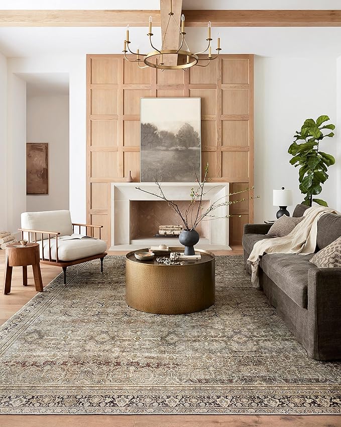 Loloi Layla Collection LAY-03 Olive/Charcoal 2'-0" x 5'-0" .13" Thick Accent Rug, Soft, Durable, Vintage Inspired, Distressed, Low Pile, Non-Shedding, Easy Clean, Printed, Living Room Rug