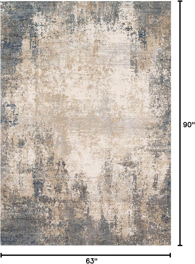 Loloi Teagan Collection TEA-08 Ivory/Mist 5'-3" x 7'-6" Area Rug, Large, Soft Neutral Rug, High-Traffic for Living Room, Bedroom, Home Office, Dining Area
