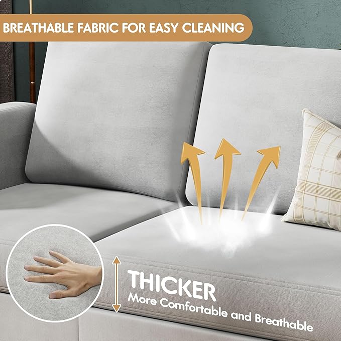 VICTONE Convertible Sectional Sofa Couch, 3 Seat L-Shaped Sofa with Linen Fabric Ottoman Small Couch for Small Apartments, Living Room and Office (Linen Fabric, Light Gray)