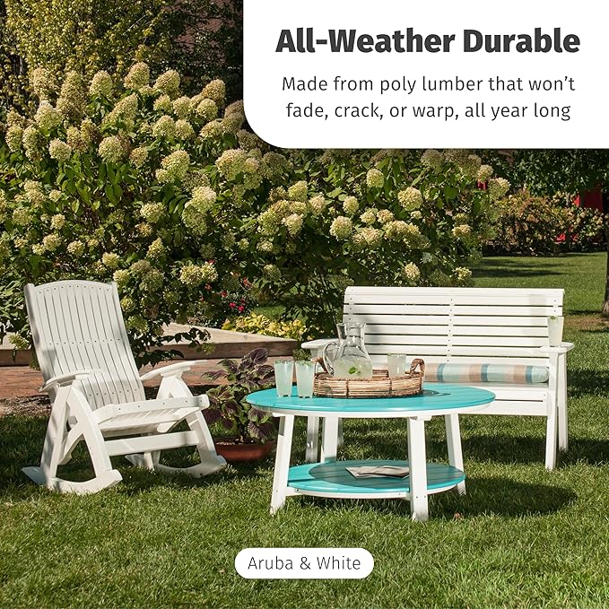 LuxCraft Deluxe Poly Round Outdoor Coffee Table, Two Tier Coffee Table, Round Conversation Tables for Outside Patio with Lower Shelf - Amish Made in USA (Antique Mahogany)