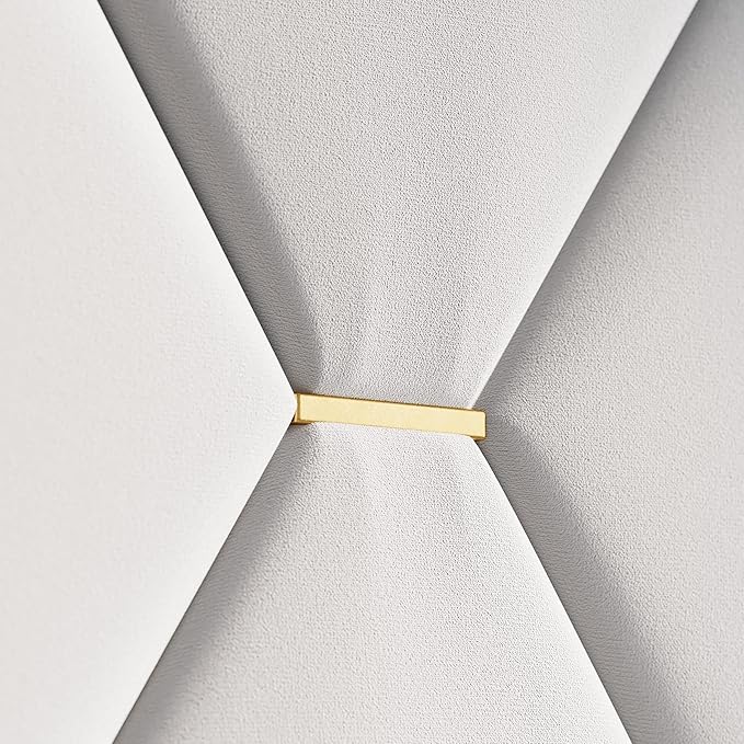 Allewie Velvet Full Size Upholstered Bed Frame with Wingback Storage Headboard & Charging Station, Platform Bed with Diamond Tufted Design & Gold Trim, No Box Spring Needed, Easy Assembly, White