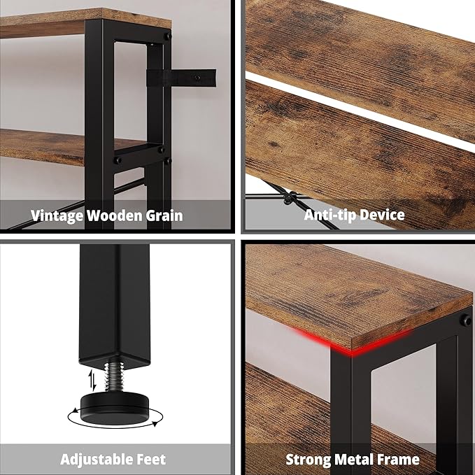 IRONCK Console Table with Power Outlet, Long Sofa Table with Shelves and X-Shaped Design, Narrow Sofa Entryway Behind Couch Table for Living Room and Hallway, Vintage Brown