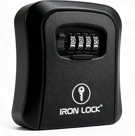 Iron Lock® Key Lock Box Wall Mount – Medium Waterproof Heavy-Duty Metal Safe with 4-Digit Combination for Outdoor Access, Home Entry, Office Security, Rentals & Airbnb Use (Black, Medium)
