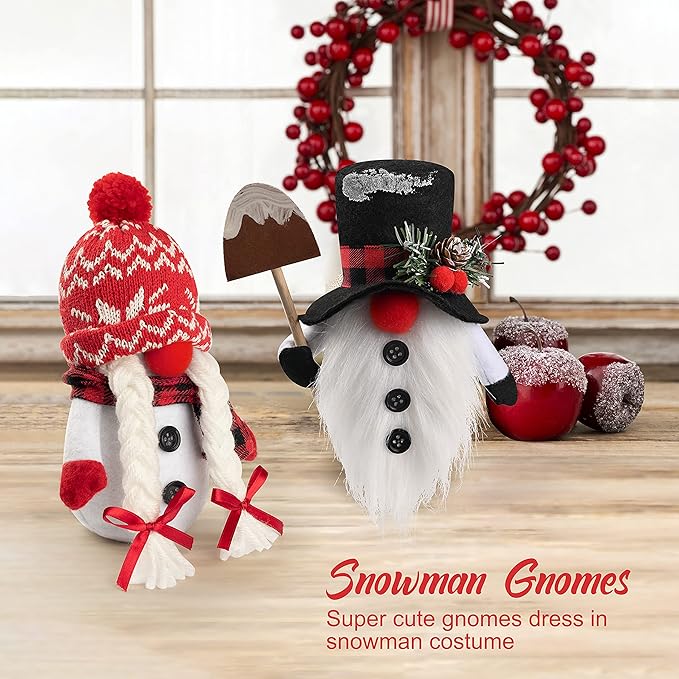 D-FantiX Christmas Snowman Gnomes Plush, 2 Pack Handmade Swedish Tomte Gnomes Scandinavian Figurine Nordic Gnome Plush Christmas Elf Doll Ornaments Christmas Gnomes Decorations Home Decor