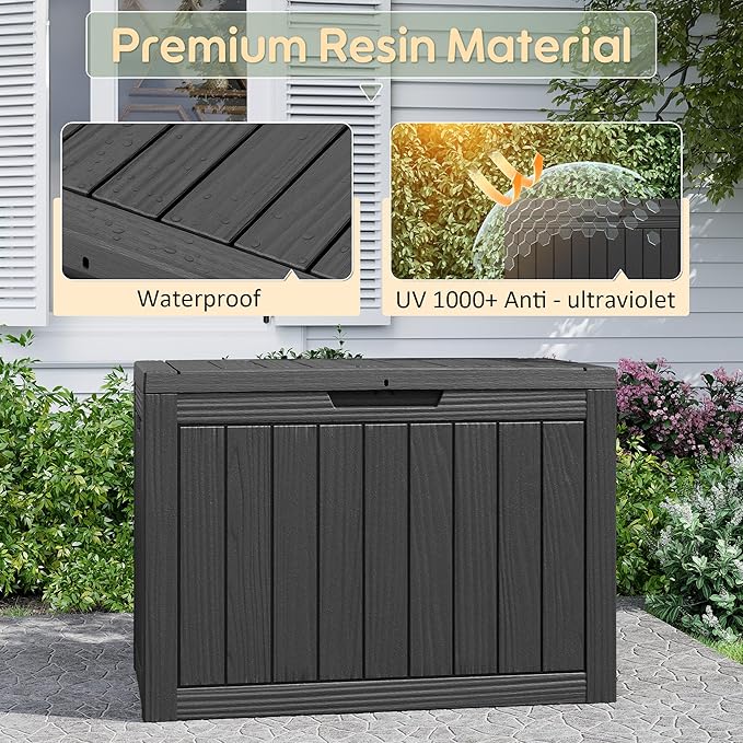 Outdoor Storage Box, Weather-Resistant Resin Deck Box for Patio, Balcony, Holds Garden Tools & Cushions (45 Gallon, Black)