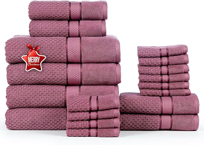 Ample Decor 100% Cotton 18 Pcs Bathroom Towel Set, Luxury Bath Towels for Bathroom - 4 Bath Towels, 4 Hand Towels, 10 Washcloths - Grape Purple