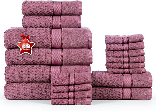 Ample Decor 100% Cotton 18 Pcs Bathroom Towel Set, Luxury Bath Towels for Bathroom - 4 Bath Towels, 4 Hand Towels, 10 Washcloths - Grape Purple