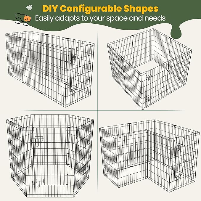 Yaheetech 34" High 8 Panel Foldable Metal Dog Exercise Pen Pet Playpen Dog Fence Outdoor & Indoor Use for Small Animals with Door Black