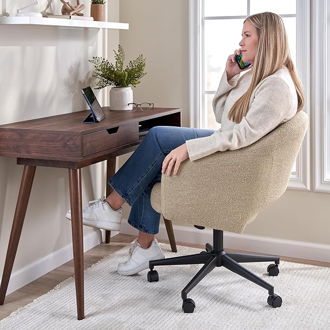 Bush Furniture Mid Century Modern Desk Chair for Home Office, Adjustable Seating with Wheels and Swivel Base, Fairfax Collection, Cool Beige Fabric Upholstery