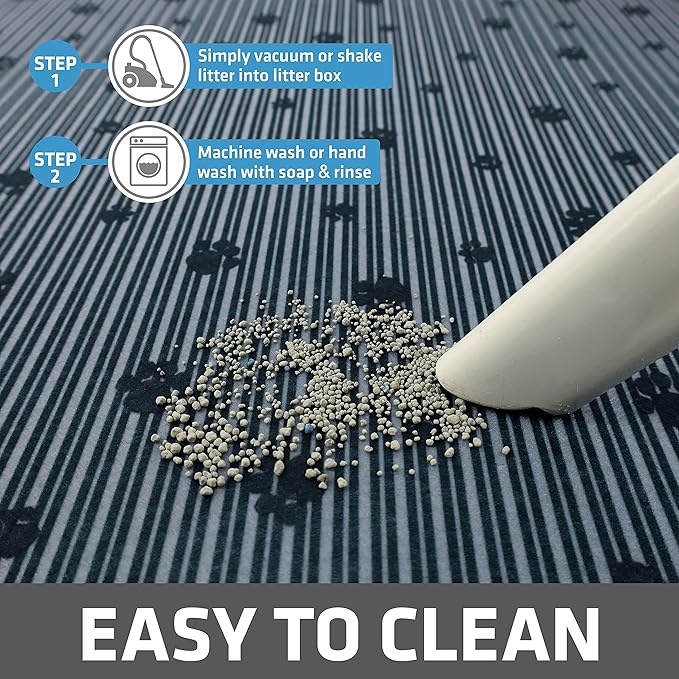 Drymate Original Cat Litter Mat, Contains Mess from Box, Protects Floors, Urine-Proof, Machine Washable, Soft on Kitty Paws, Absorbent, Waterproof (USA Made, Recycled Content) (20”x28”)(GreyStripePaw)